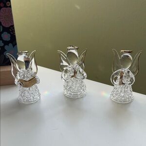 Vintage Spun Glass Angel Trio with Gold Accents